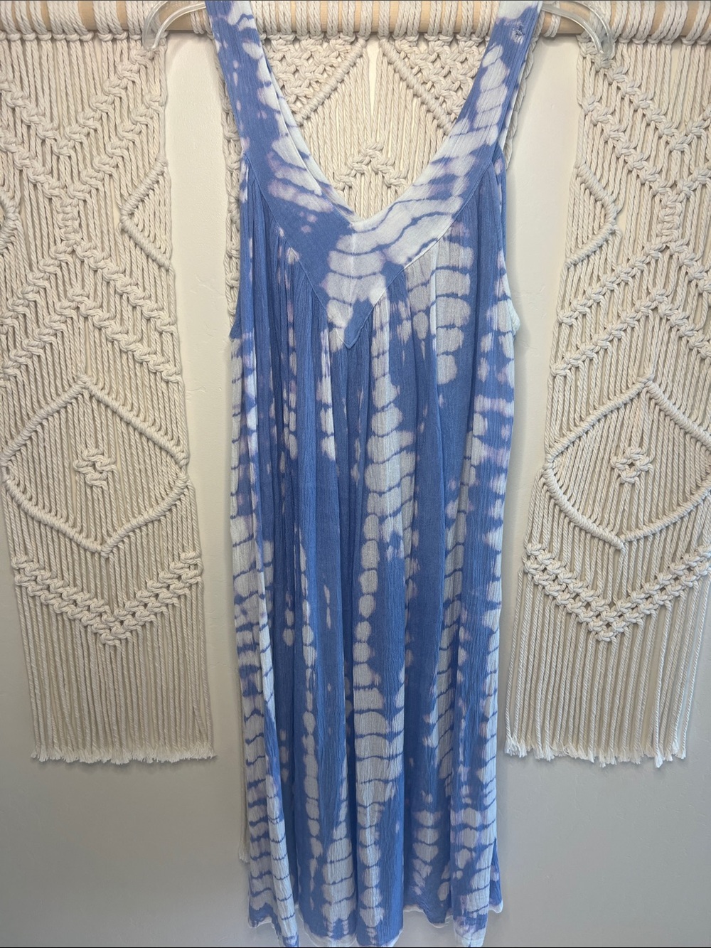 Blue Tie-Dye Sleeveless Mini Dress